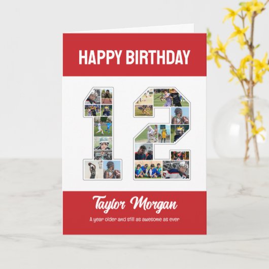 12誕生日記念日Number 12フォトコラージュ カード (黄色い花)