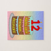 12誕生日:おもしろいケーキとキャンドル+名前をカスタムする ジグソーパズル (横)