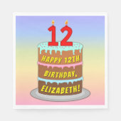 12誕生日:おもしろいケーキとキャンドル+名前をカスタムする スタンダードランチョンナプキン (正面)