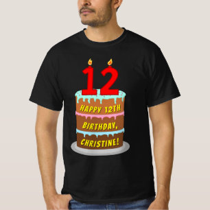 12誕生日—おもしろいケーキ&キャンドル、名前をカスタムする付き Tシャツ