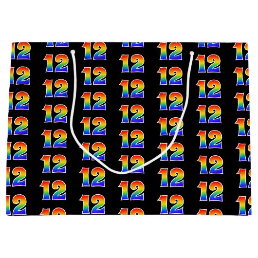 12誕生日:おもしろいレインボーイベント第12パターン ラージペーパーバッグ (正面)