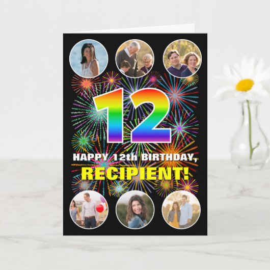 12誕生日:おもしろいレインボー#,名前をカスタムする&写真 カード (小さな植物)