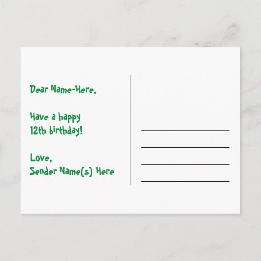 12誕生日:おもしろい星パターン,虹12,名前 ポストカード (裏面)