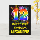 12誕生日:おもしろい花火パターン+レインボー11 カード (黄色い花)