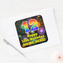 12誕生日:おもしろい花火ルック、レインボー# 12 スクエアシール