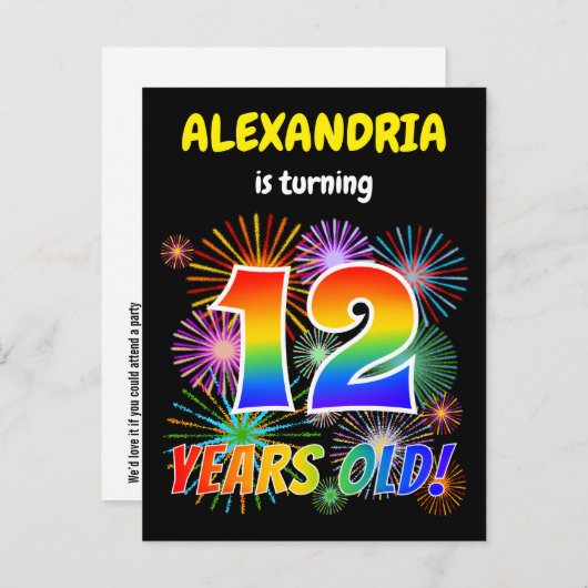 12誕生日-おもしろい花火、レインボールック"12" ポストカード (正面/裏面)