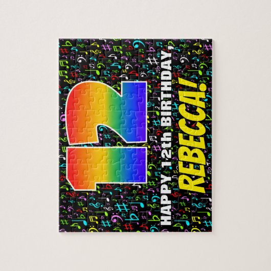 12誕生日:おもしろい、カラフル音楽シンボル、「12」 ジグソーパズル (縦)