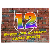 12誕生日:おもしろい、グラフィインスパイアティ・レインボー# 12 ラージペーパーバッグ (正面)