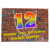 12誕生日:おもしろい、グラフィインスパイアティ・レインボー# 12 ラージペーパーバッグ (裏面)