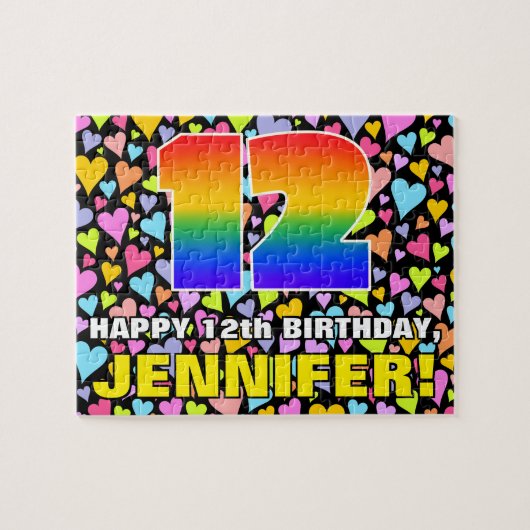 12誕生日:おもしろい、愛するハートシェイプ+「12」 ジグソーパズル (横)