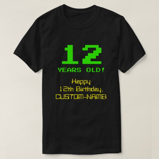 12誕生日:おもしろい、8ビットルック、Nerdy/オタク系の「12」 Tシャツ (デザイン正面)