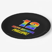 12誕生日:はっきりした,おもしろい,シンプル虹, 12 ペーパープレート (アングル)