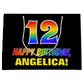 12誕生日:はっきりした,おもしろい,シンプル虹， 12 ラージペーパーバッグ (正面)