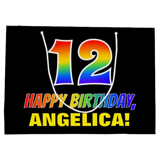 12誕生日:はっきりした,おもしろい,シンプル虹， 12 ラージペーパーバッグ (裏面)