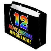 12誕生日:はっきりした,おもしろい,シンプル虹， 12 ラージペーパーバッグ (裏面アングル)