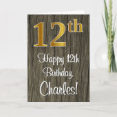 12誕生日:エレガントフェイク金ゴールドルック#,フェイク Wood カード (正面)