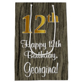 12誕生日:エレガントフェイク金ゴールドルック#,フェイク Wood ミディアムペーパーバッグ (裏面)