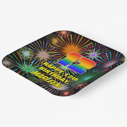 12誕生日:カラフルおもしろい祝賀花火 ペーパープレート (傾斜あり)