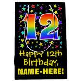 12誕生日:カラフルスターズパターン&レインボー12 ミディアムペーパーバッグ (正面)