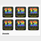 12誕生日:カラフル音楽シンボル、レインボー12 スクエアシール (シート)