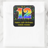 12誕生日:カラフル音楽シンボル、レインボー12 スクエアシール (バッグ)