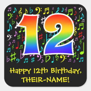 12誕生日:カラフル音楽シンボル、レインボー12 スクエアシール