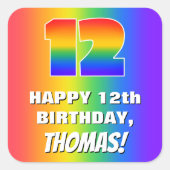 12誕生日: カラフル、おもしろいレインボーパターン# 12 スクエアシール (正面)