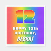 12誕生日: カラフル、おもしろいレインボーパターン# 12 スタンダードランチョンナプキン (正面)
