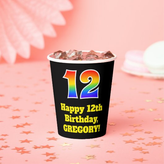 12誕生日:カラフル,おもしろい,エキサイティング, Rainbow 12 紙コップ (インサイチュ)