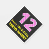 12誕生日:ピンクストライプのハートと12+名前 スタンダードランチョンナプキン (角)