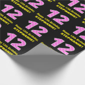 12誕生日：ピンクストライプのハートと12+名前 ラッピングペーパー (角)