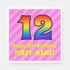 12誕生日：ピンクストライプのハート、レインボー# 12 スタンダードランチョンナプキン