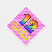 12誕生日:ピンクストライプのハート、レインボー# 12 スタンダードランチョンナプキン (角)