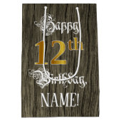 12誕生日:フェイク金ゴールドルック&ウッドフェイクパターン ミディアムペーパーバッグ (裏面)