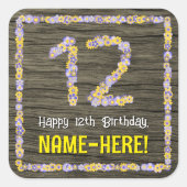 12誕生日:フローラ番号、フェイク木目、名前 スクエアシール (正面)