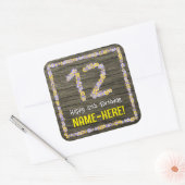 12誕生日:フローラ番号、フェイク木目、名前 スクエアシール (封筒)