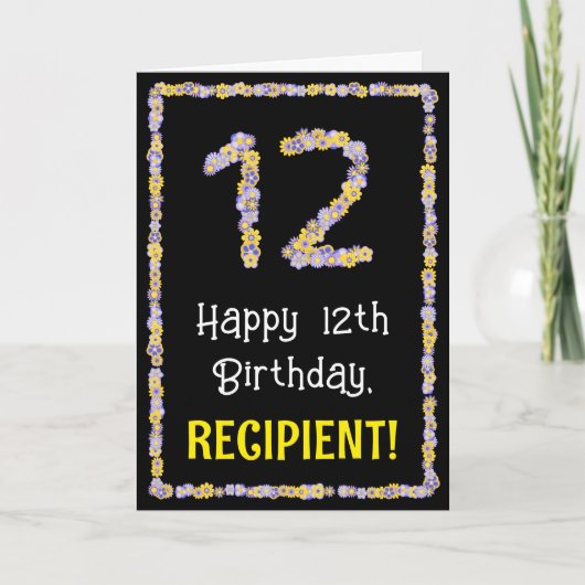 12誕生日:フローラ花数名前をカスタムする カード (正面)