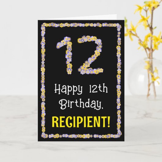 12誕生日:フローラ花数名前をカスタムする カード (黄色い花)