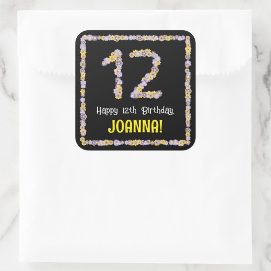 12誕生日:フローラ花数名前をカスタムする スクエアシール (バッグ)