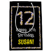 12誕生日:フローラ花数名前をカスタムする ミディアムペーパーバッグ (正面)