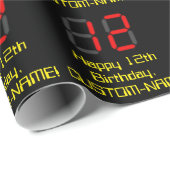 12誕生日：レッドデジタルクロックスタイル"12" +名前 ラッピングペーパー (ロールコーナー)