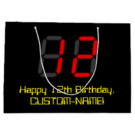 12誕生日：レッドデジタルクロックスタイル"12" +名前 ラージペーパーバッグ