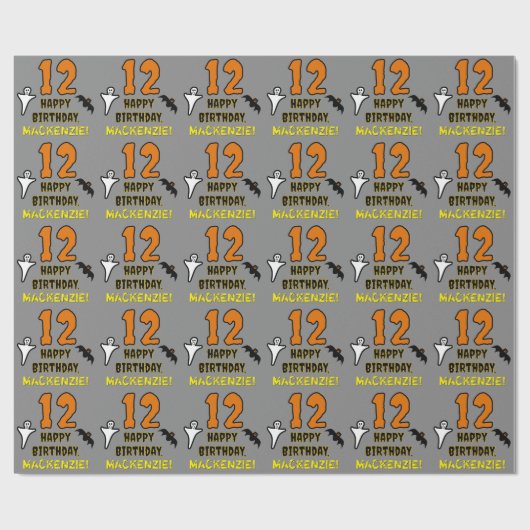 12誕生日:不気味ハロウィーンテーマ、名前をカスタムする ラッピングペーパー (フラット)