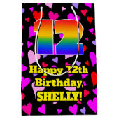 12誕生日：愛するハートパターン、虹# 12 ミディアムペーパーバッグ (正面)