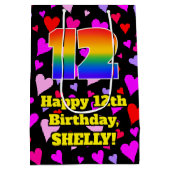 12誕生日：愛するハートパターン、虹# 12 ミディアムペーパーバッグ (裏面)