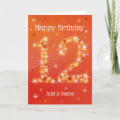 12誕生日 – 数字12の星 – 赤 – 年齢 カード (正面)