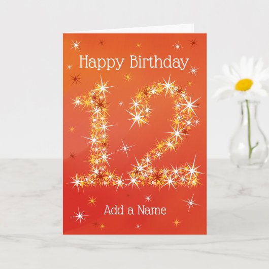 12誕生日 – 数字12の星 – 赤 – 年齢 カード (小さな植物)