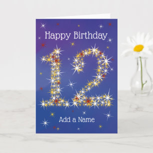 12誕生日 – 数字12の星 – 青 – 年齢12 カード