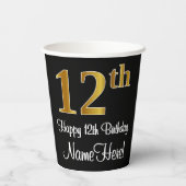 12誕生日 – 豪華エレガントなフェイク金ゴールドルック# 紙コップ (裏面)
