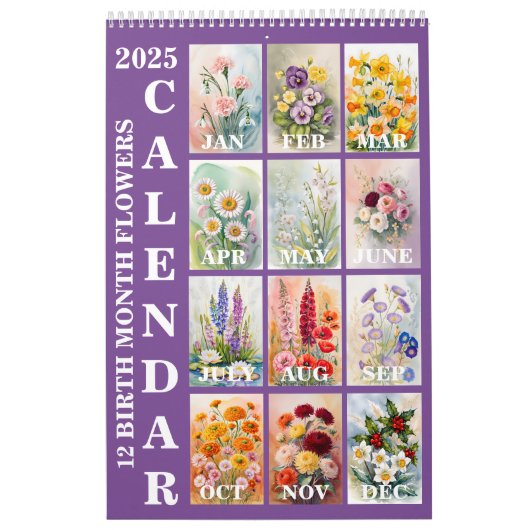 12誕生月花2025ウォールカレンダー カレンダー (カバー)